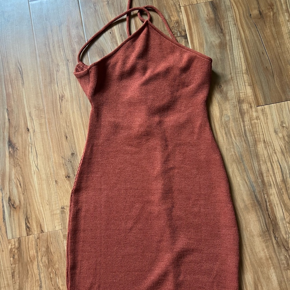 White Fox Boutique Rust Knit Bodycon Mini Dress